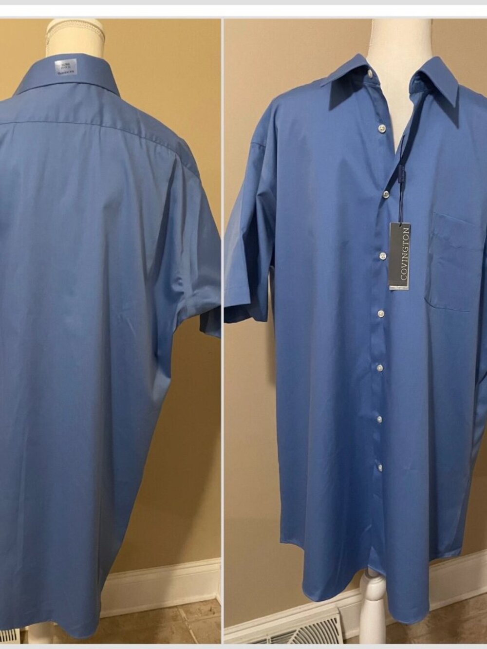 Covington Men's XL Blue Dress Shirt Classic Fit Short Sleeve NWT Wrinkle Free - Picture 3 of 4